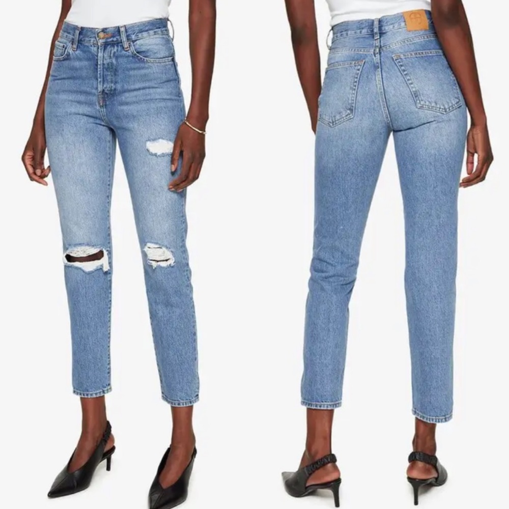 ANINE BING Brenda Button Fly Distressed High Rise Jeans